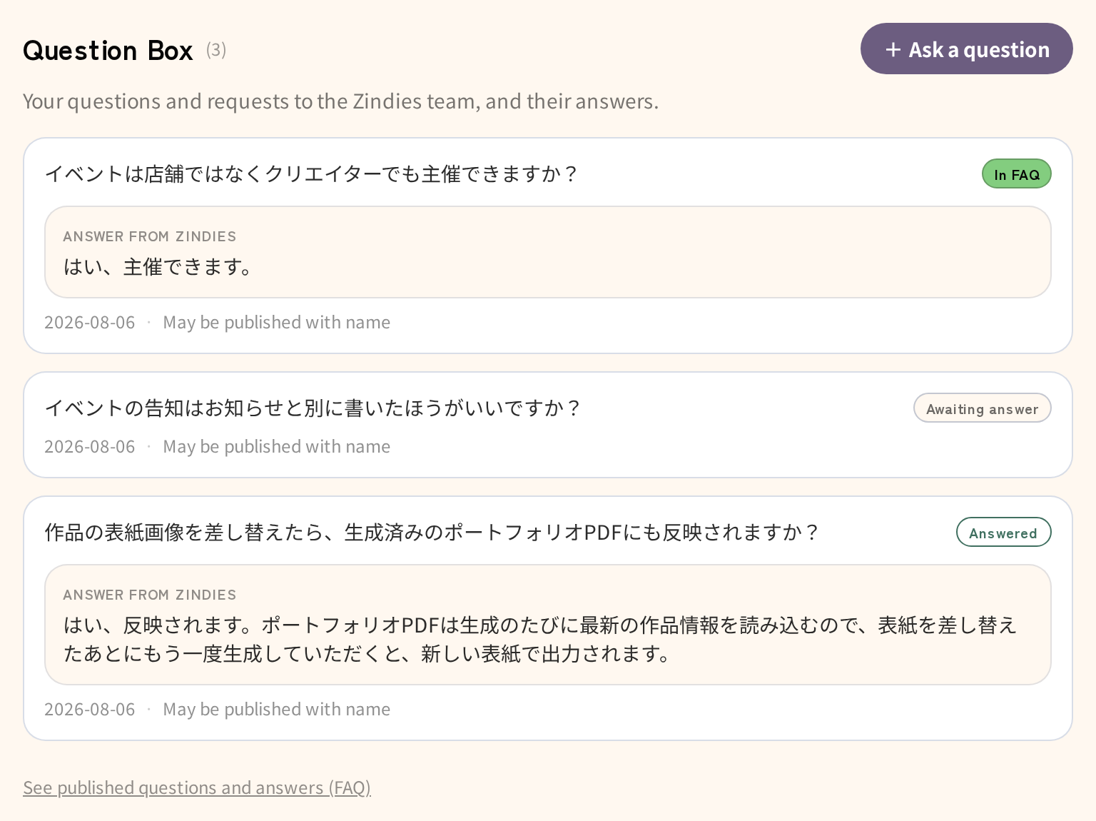 Question and answer history